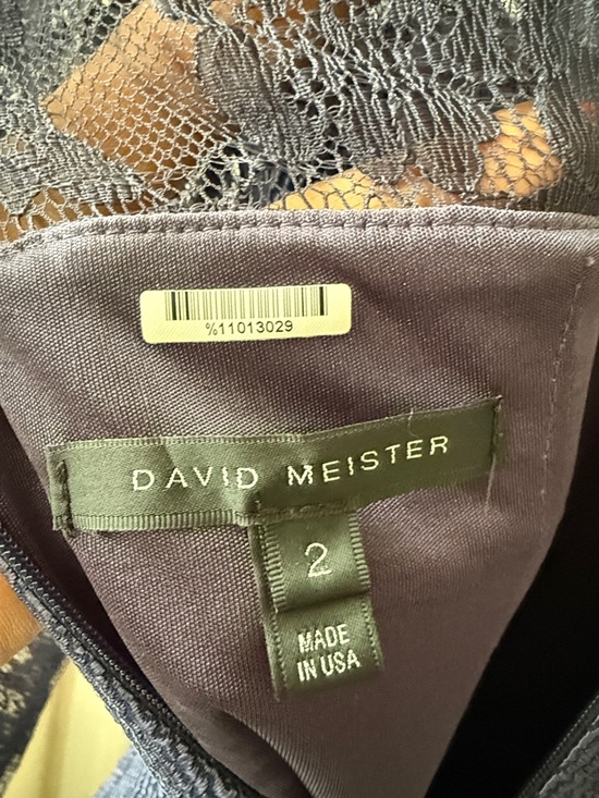 David Meister Navy Lace Long-Sleeve Peplum Sheath Dress - Picture 6 of 12